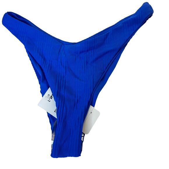 L*Space Pointelle Rib Cabana Bikini Bottom Royal Blue NWT Size Small Bitsy Cut - Picture 2 of 5